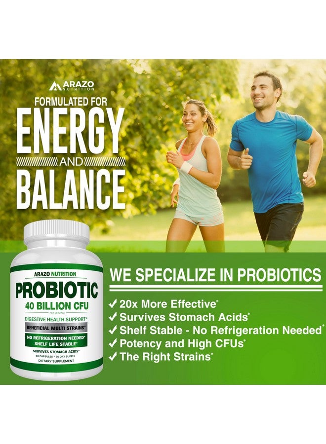 Arazo Nutrition Arazo Nutrition Probiotic 40 Billion CFU - Shelf Stable with Prebiotics and Acidophilus - Stable Potency Until Expiration - Time Delay Release Probiotics - Image 4