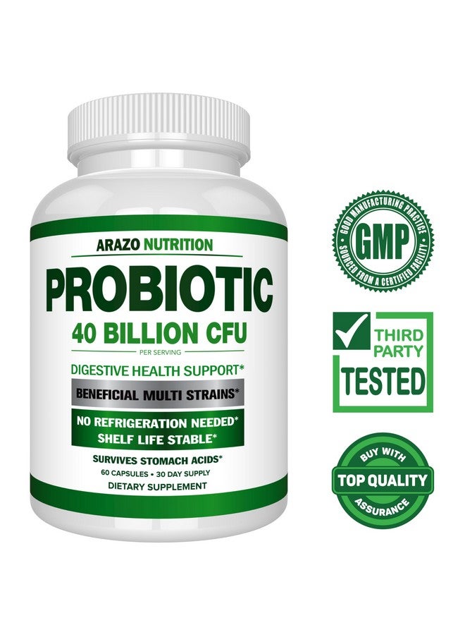 Arazo Nutrition Arazo Nutrition Probiotic 40 Billion CFU - Shelf Stable with Prebiotics and Acidophilus - Stable Potency Until Expiration - Time Delay Release Probiotics - Image 2