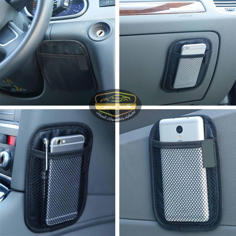 KaberMisr 2020 Universal Car Mesh Storage Bag, Elastic Nylon Mesh Back Pocket for Phone, Card Holder, Mesh Pocket Organizer, Stick on Car or Seat (2 Piece Black Rectangle 17-12.5cm)