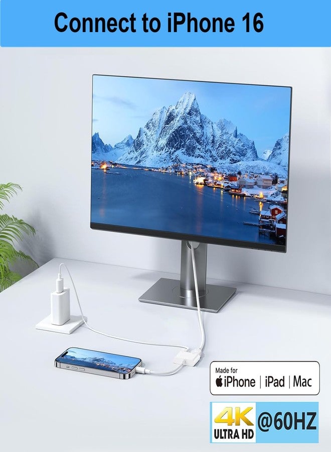 Wahbite Apple USB-C to HDMI Adapter 4K@60Hz for iPhone 15 16 MacBook Pro Air iPad Pro, MFi Certified Type-C Digital AV HDMI 2.0 Cord Compatible with Samsung Galaxy S25, Nintendo Switch, Pixelbook, XPS - Image 2