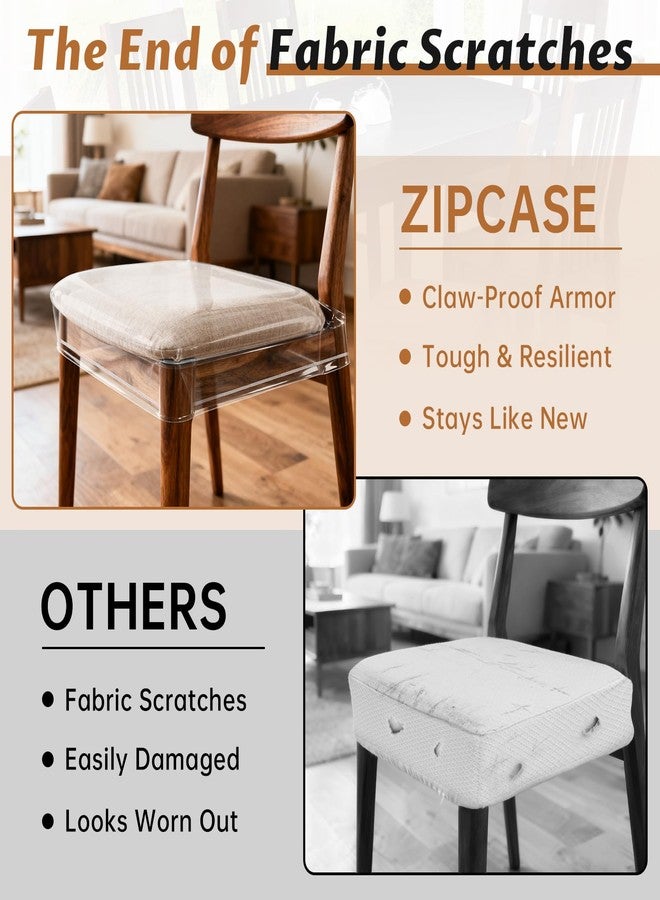 Zipcase 4 Pack Stain, Water and Kitty Scratch Resistant Clear Dining Chair Covers/Slipcovers Chair Protector Waterproof PVC Material, 17”D x 18”W x 4”H with Adjustable Belt Strap, Set of 4 - Image 3