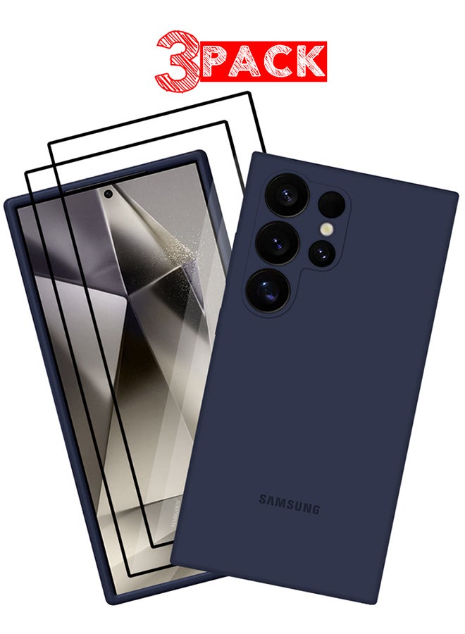 CATANES 3 Pack Samsung Galaxy S24 Ultra Case and 2 Screen Protectors Cover Sillicone Case Slim Fit Premium Liquid Silicone Shockproof Phone Cover Upgraded Camera Protection Durable Case Dark Blue  - Image 1