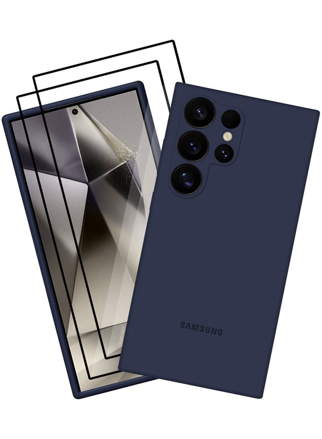 CATANES 3 Pack Samsung Galaxy S24 Ultra Case and 2 Screen Protectors Cover Sillicone Case Slim Fit Premium Liquid Silicone Shockproof Phone Cover Upgraded Camera Protection Durable Case Dark Blue  - Image 2