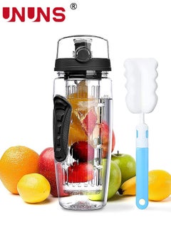 UNUNS 32oz Capacity Fruit Infuser Water Bottle With Sleeve,BPA-Free Fruit Infuser Water Bottle With Brush,Flip Top Lid Drinking Spout,Leak Proof  - Image 1
