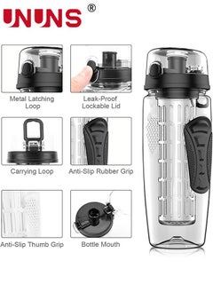 UNUNS 32oz Capacity Fruit Infuser Water Bottle With Sleeve,BPA-Free Fruit Infuser Water Bottle With Brush,Flip Top Lid Drinking Spout,Leak Proof  - Image 2