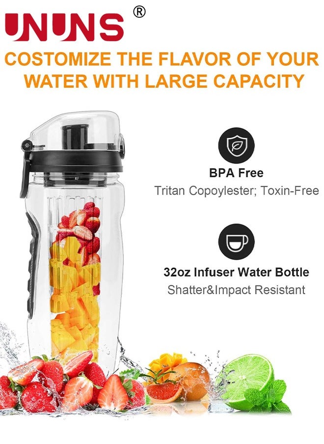 UNUNS 32oz Capacity Fruit Infuser Water Bottle With Sleeve,BPA-Free Fruit Infuser Water Bottle With Brush,Flip Top Lid Drinking Spout,Leak Proof  - Image 3