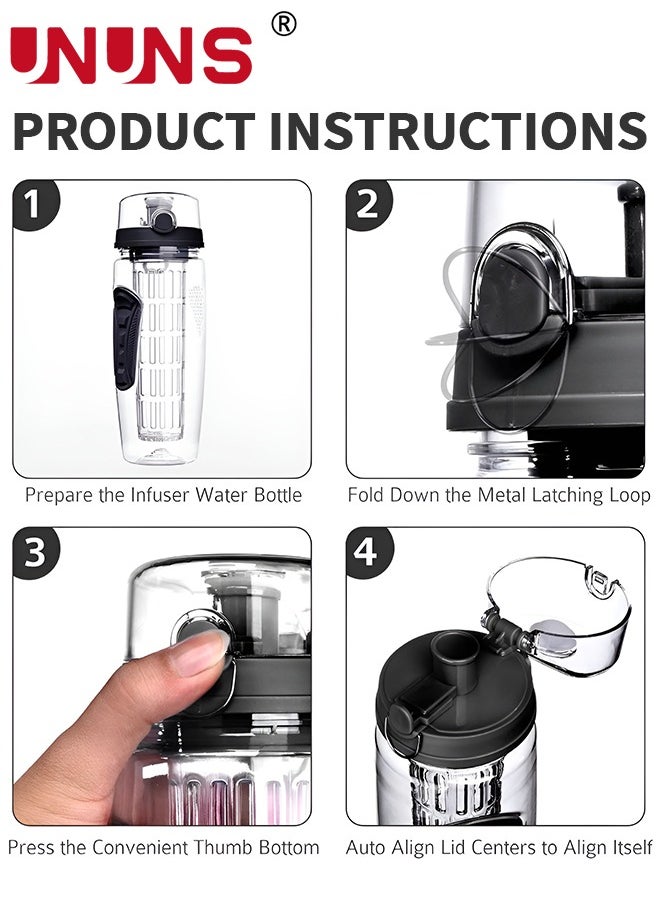 UNUNS 32oz Capacity Fruit Infuser Water Bottle With Sleeve,BPA-Free Fruit Infuser Water Bottle With Brush,Flip Top Lid Drinking Spout,Leak Proof  - Image 5