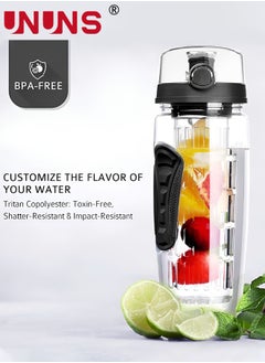 UNUNS 32oz Capacity Fruit Infuser Water Bottle With Sleeve,BPA-Free Fruit Infuser Water Bottle With Brush,Flip Top Lid Drinking Spout,Leak Proof  - Image 4