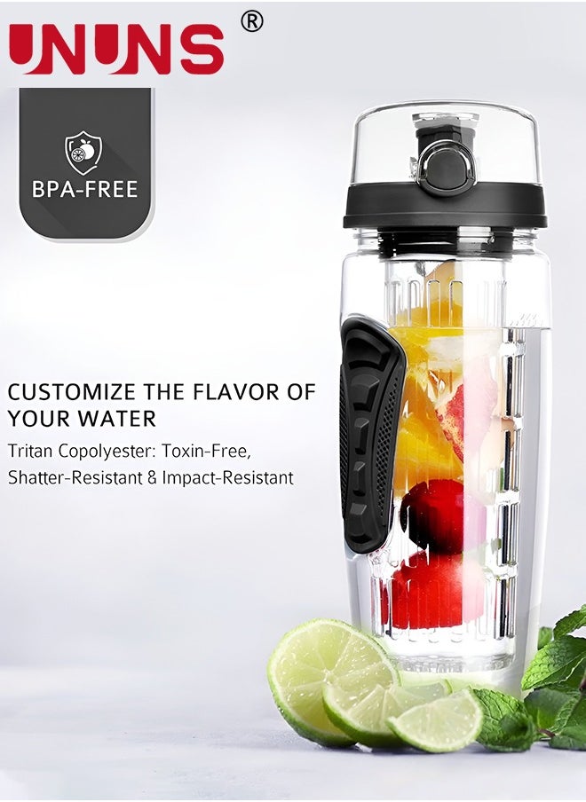 UNUNS 32oz Capacity Fruit Infuser Water Bottle With Sleeve,BPA-Free Fruit Infuser Water Bottle With Brush,Flip Top Lid Drinking Spout,Leak Proof  - Image 4