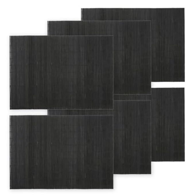BambooMN Bamboo Placemat/Sushi Rolling Mat - 18.75" x 13" - Black, 6 pcs