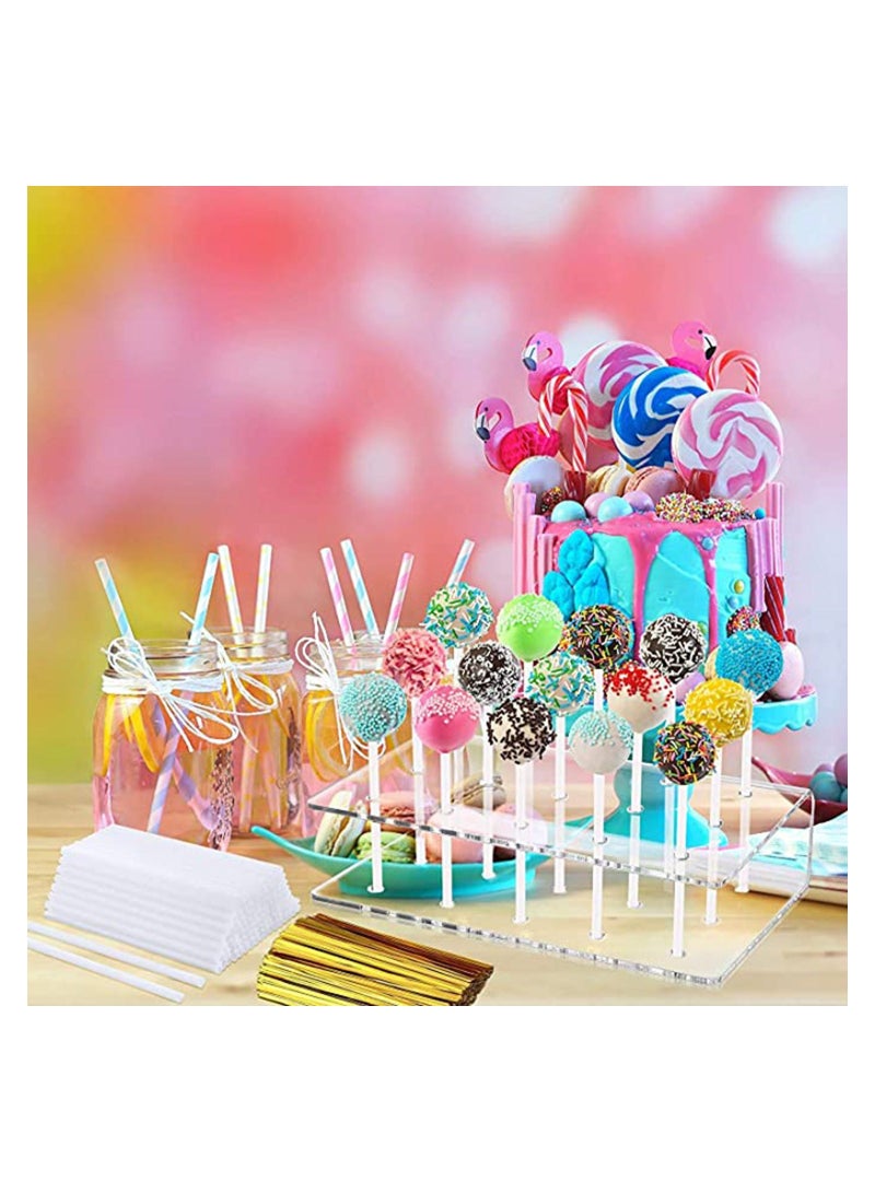 Acrylic Lollipop Holder Clear Cake Pop Stand Treats Bags Sticks and Gold Metallic Twist Ties for Candy Making Tools Baby Showers Birthday Parties Anniversaries - Image 2