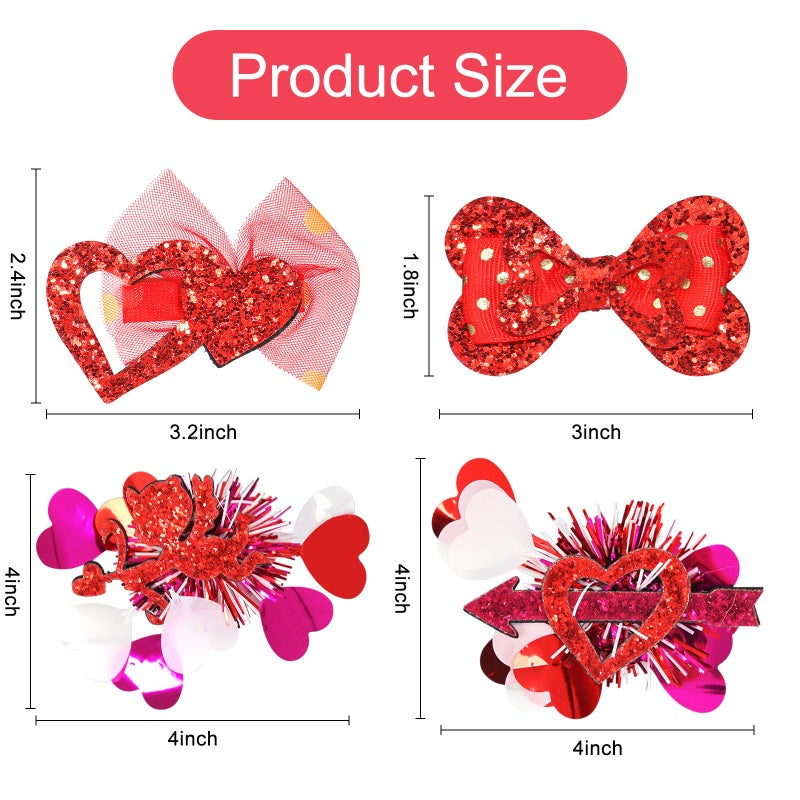 ANBALA 4PCS Hair Bows for Girls Cute Valentines Hair Clips Heart Hair Clips Red Hair Bow Valentines Hair Accessories for Girls - Image 2