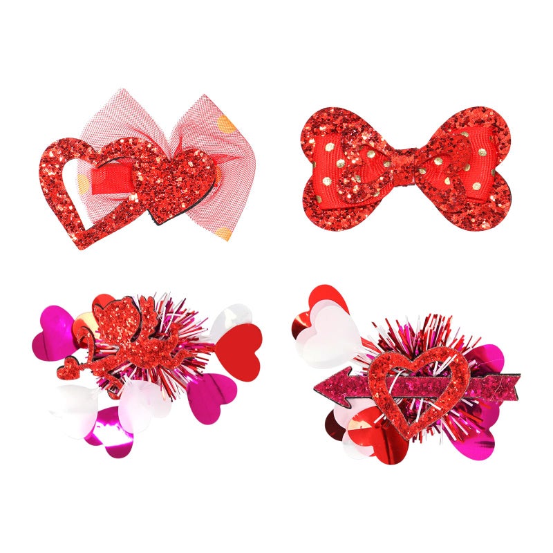 ANBALA 4PCS Hair Bows for Girls Cute Valentines Hair Clips Heart Hair Clips Red Hair Bow Valentines Hair Accessories for Girls - Image 1