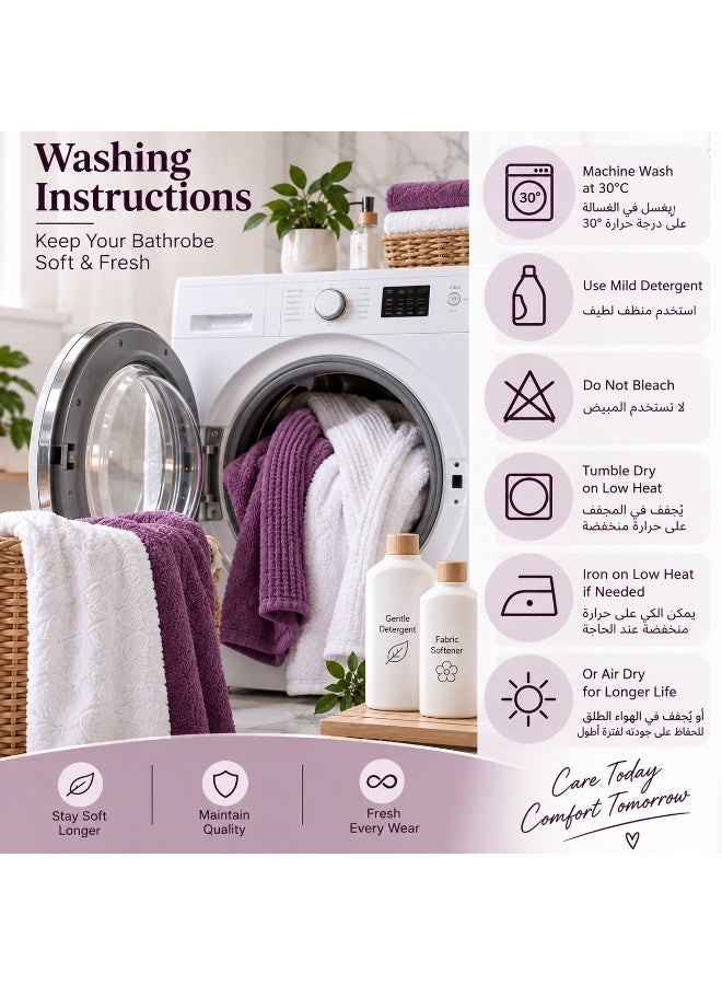 A luxurious 8-piece couple's bathrobe set, crafted from soft cotton in off-white and mauve tones. Suitable for couples, newlyweds, men, and women, the set includes two bathrobes, two pairs of slippers, two large towels, and two small towels—all color-coordinated with the robes for an elegant, cohesive look. - Image 4
