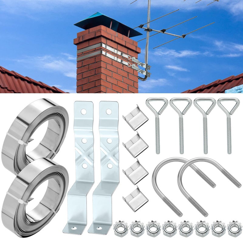 Blulu ZType Chimney Antenna Mounts Kits with 12 ft Adjustable Heavy Duty Galvanized Steel Straps Hardware Stainless Steel TV Antenna Mast Bracket for Chimney up to 12 Feet in Diameter - Image 2