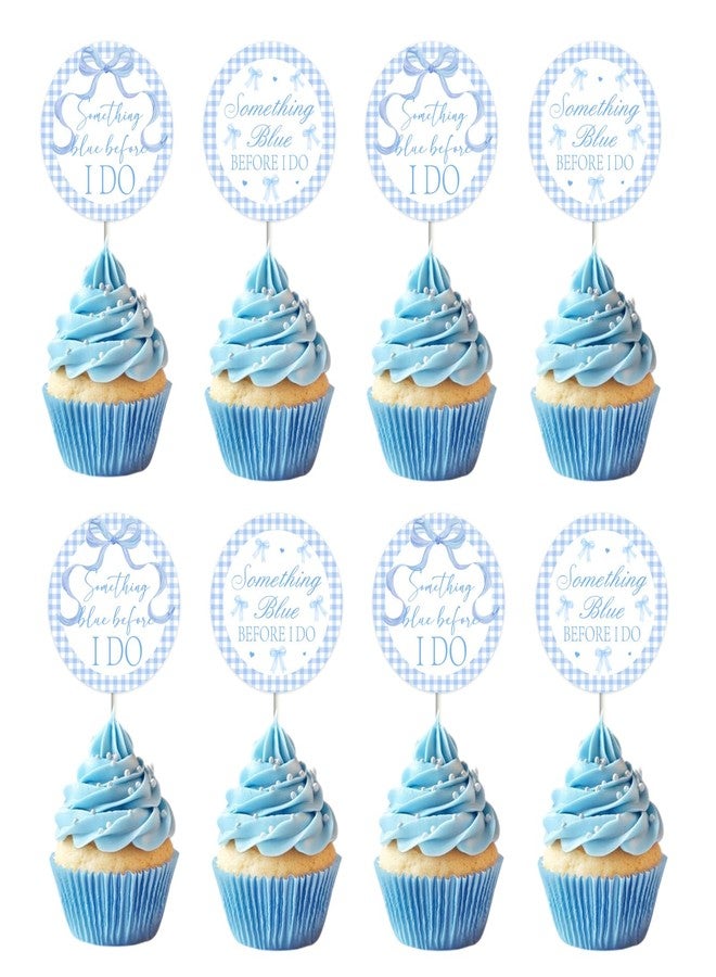 Blisstock 36Pcs Something Blue Before I Do Cupcake Topper Blue Bow Bridal Shower Cake Topper Something Blues Before I Do Bridal Shower Decorations for Women Bachelorette Wedding Engagement Party Supplies - Image 1