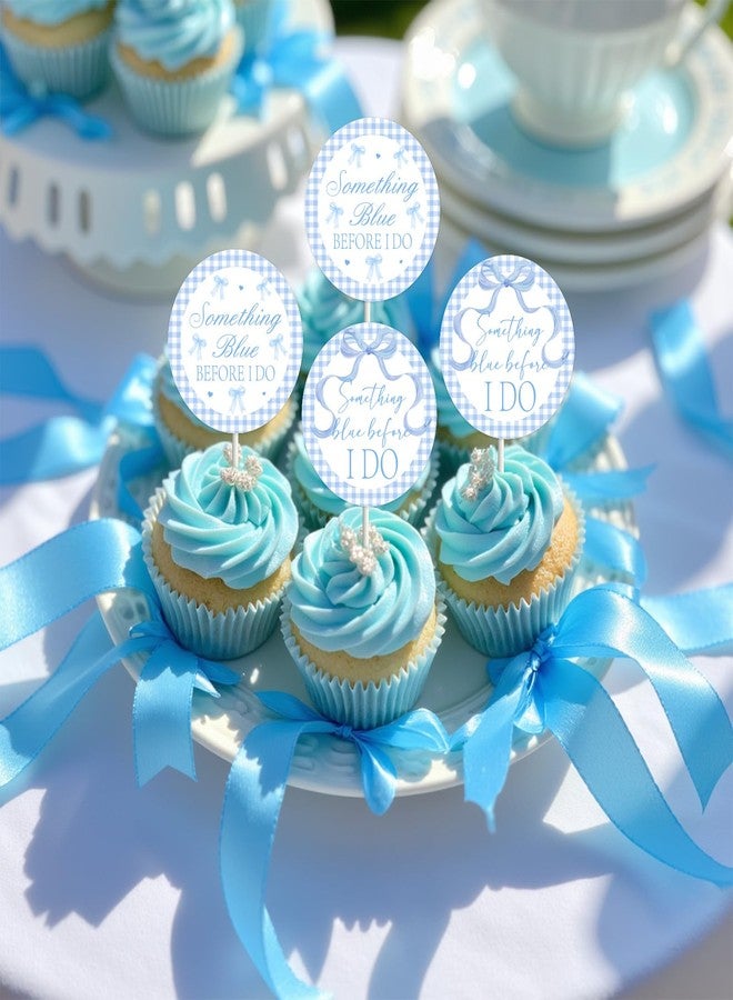 Blisstock 36Pcs Something Blue Before I Do Cupcake Topper Blue Bow Bridal Shower Cake Topper Something Blues Before I Do Bridal Shower Decorations for Women Bachelorette Wedding Engagement Party Supplies - Image 2