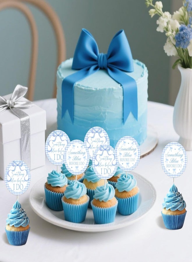 Blisstock 36Pcs Something Blue Before I Do Cupcake Topper Blue Bow Bridal Shower Cake Topper Something Blues Before I Do Bridal Shower Decorations for Women Bachelorette Wedding Engagement Party Supplies - Image 4