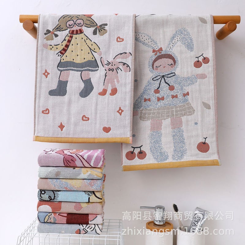 Zhiyang Four-Layer Gauze Cartoon Jacquard Children'S Towel Children'S Fun Children'S Towel Small Face Towel Sweat Towel Hand Gift - Image 2