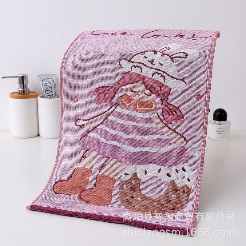 Zhiyang Four-Layer Gauze Cartoon Jacquard Children'S Towel Children'S Fun Children'S Towel Small Face Towel Sweat Towel Hand Gift - Image 1