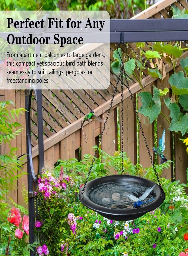 WANGIRO Hanging Bird Bath Outdoor 11.5" Metal Bowl with 15.5 in Rust-Proof Chains,Weather-Resistant Garden Birdbath with Magnetic Dragonfly for Backyard Decor,Matte Black - Image 4