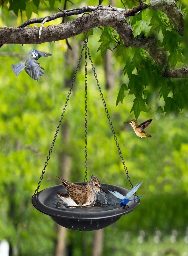 WANGIRO Hanging Bird Bath Outdoor 11.5" Metal Bowl with 15.5 in Rust-Proof Chains,Weather-Resistant Garden Birdbath with Magnetic Dragonfly for Backyard Decor,Matte Black - Image 3