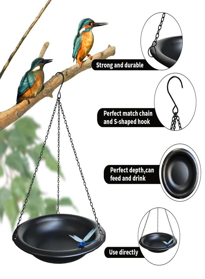 WANGIRO Hanging Bird Bath Outdoor 11.5" Metal Bowl with 15.5 in Rust-Proof Chains,Weather-Resistant Garden Birdbath with Magnetic Dragonfly for Backyard Decor,Matte Black - Image 5