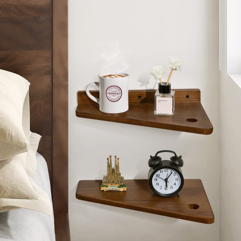 SUMGAR Floating Nightstand Wall Mounted, 13 inch Wood Floating Shelves Bedside Tables Rustic Wall Desk Decor for Bedroom, Living Room, Kitchen, Bathroom, Office Set of 2 - Image 1