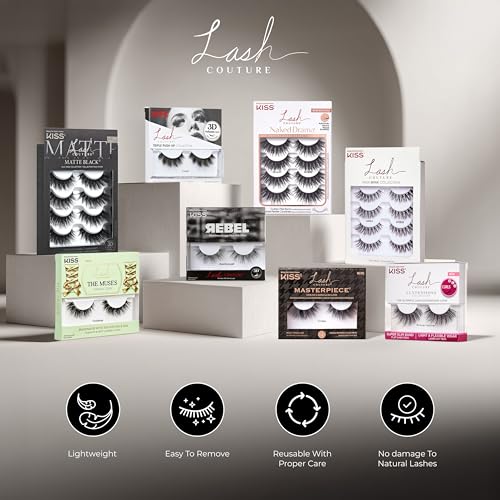 KISS Lash Couture Masterpiece Hand-Woven Faux Mink False Eyelashes, Style ‘Avant-Garde’, 12mm, Easy to Apply, Reusable, Vegan, Cruelty Free, 1 Pair Strip Lashes - Image 4