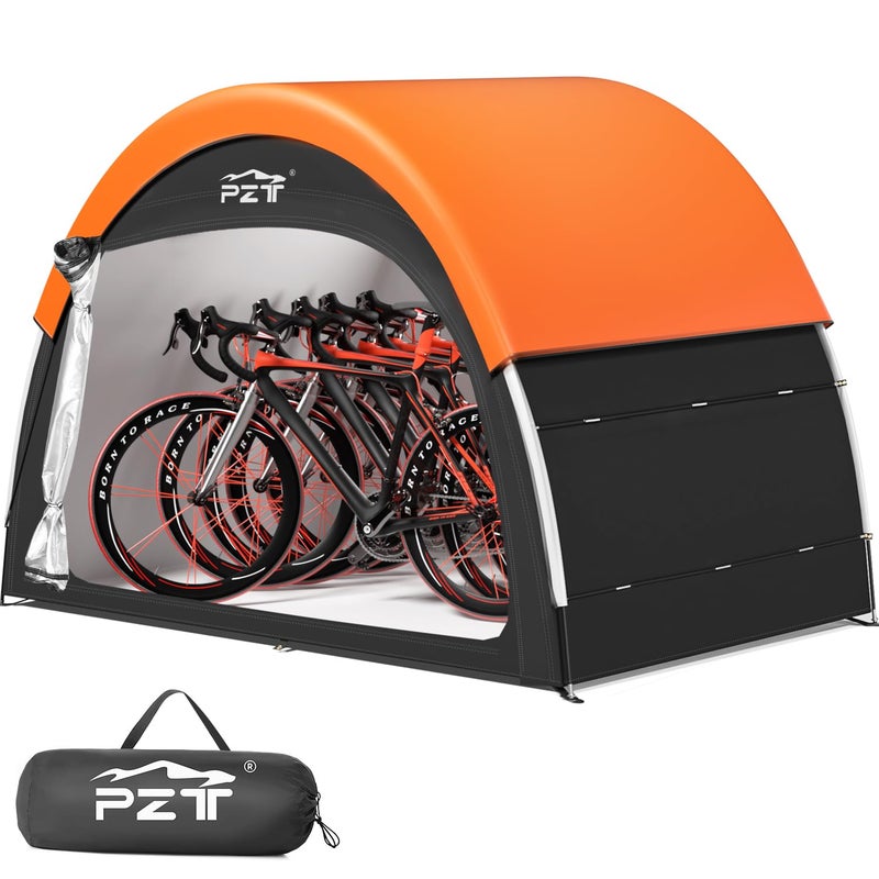 PZT Upgraded Bike Tent with Rain Cover, Portable Outdoor Storage Shed for 4-5 Bikes, 210D Oxford Fabric PU4000 Waterproof, Bike Shed/Bike Cover for Motorcycles, Garden Tools, Lawn Mower - Image 1