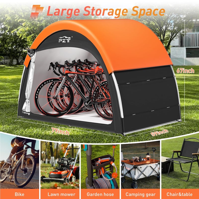 PZT Upgraded Bike Tent with Rain Cover, Portable Outdoor Storage Shed for 4-5 Bikes, 210D Oxford Fabric PU4000 Waterproof, Bike Shed/Bike Cover for Motorcycles, Garden Tools, Lawn Mower - Image 2