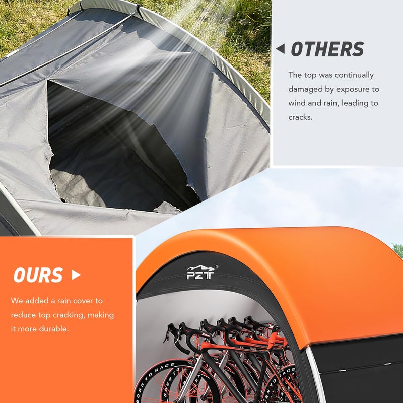 PZT Upgraded Bike Tent with Rain Cover, Portable Outdoor Storage Shed for 4-5 Bikes, 210D Oxford Fabric PU4000 Waterproof, Bike Shed/Bike Cover for Motorcycles, Garden Tools, Lawn Mower - Image 3