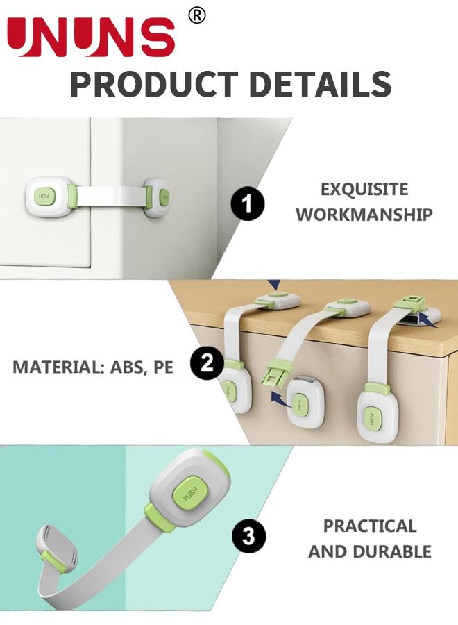UNUNS 6 قطع من أقفال أمان الأطفال، أقفال أمان الأطفال، نظام قفل أمان مزدوج متعدد الوظائف لمنع انزلاق الأطفال للخزائن والأدراج والثلاجات وأبواب الخزانة - Image 3