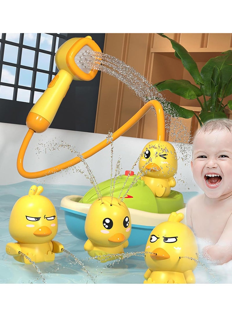 Baby Bath Toy for Toddlers with Cute Duck Design, Electric Spray Bathtub Toy with 3 Spraying Ducks & 1 Shower Head, Floating Boat Bath Toy for Sensory Development, 2-5 Years Old  - Image 1