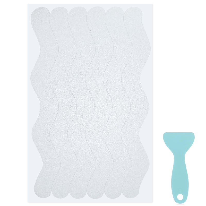 SX S&X 24 Pcs Anti Slip Shower Stickers, Invisible Clear High Traction Bathtub Strips, Wave Shape Safety Decals for Bath Tub Shower Wet Tiles & Stairs with Scraper - Image 1