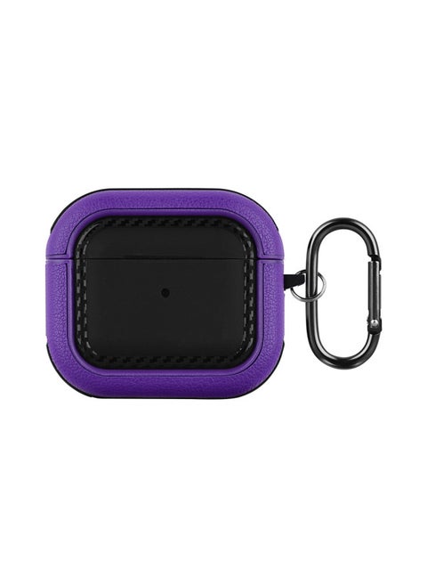 Suitable For Airpods 3rd Generation Bluetooth Headset Protective Cover For Apple Pro2 Pure Color Leather Pattern Soft Shell Simple Anti-fall Export-Color:Leather Texture Soft Shell-black + Purple (with Packaging Box)-Applicable Models:Airpods Pro2 Headphone Case