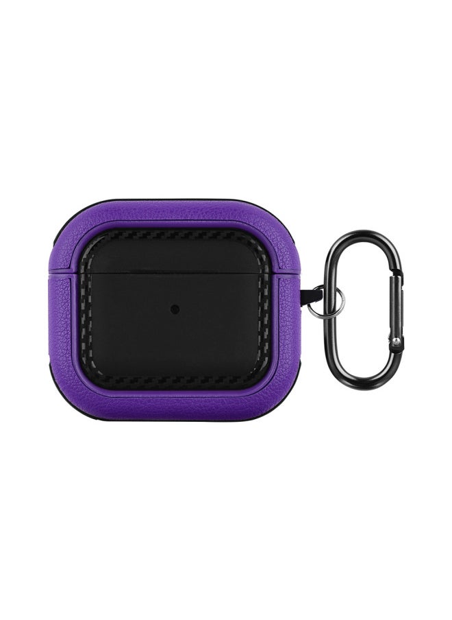 Suitable For Airpods 3rd Generation Bluetooth Headset Protective Cover For Apple Pro2 Pure Color Leather Pattern Soft Shell Simple Anti-fall Export-Color:Leather Texture Soft Shell-black + Purple (with Packaging Box)-Applicable Models:Airpods Pro2 Headphone Case