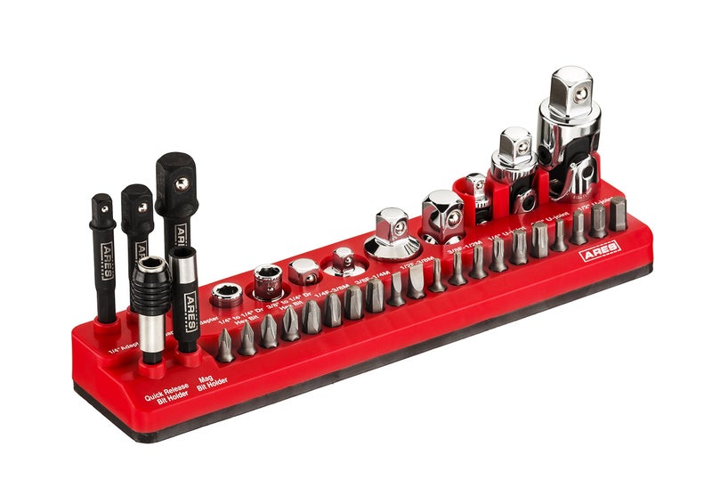 ARES 70751-34-Piece Tool Accessory Set - Includes Socket Adapters, Universal Joints, Bit Holders, and Bits - Magnetic Organizer for Ideal Accessory Storage - Image 1