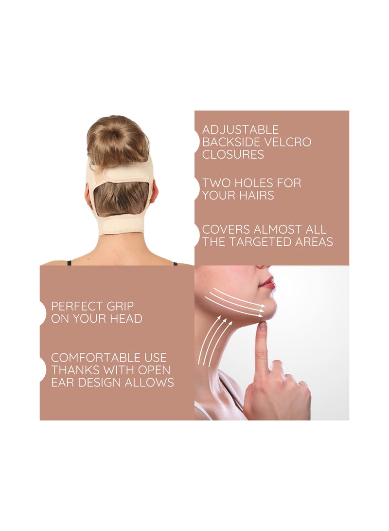 SYOSI Neck Chin Compression Garment Strap Bandage, Face Slimmer, Double Chin Wrap (M, Beige) - Image 3