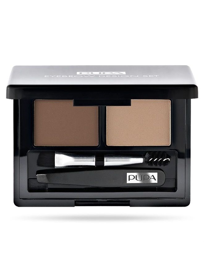 PUPA Milano Eyebrow Design Set - Essentials For Brow Grooming, Sculpting, and Shaping - Professional Tweezers, Angled Brush and Comb, Powder, and Wax - Dermatologist Tested - 001 Blonde - 0.039 oz - Image 1