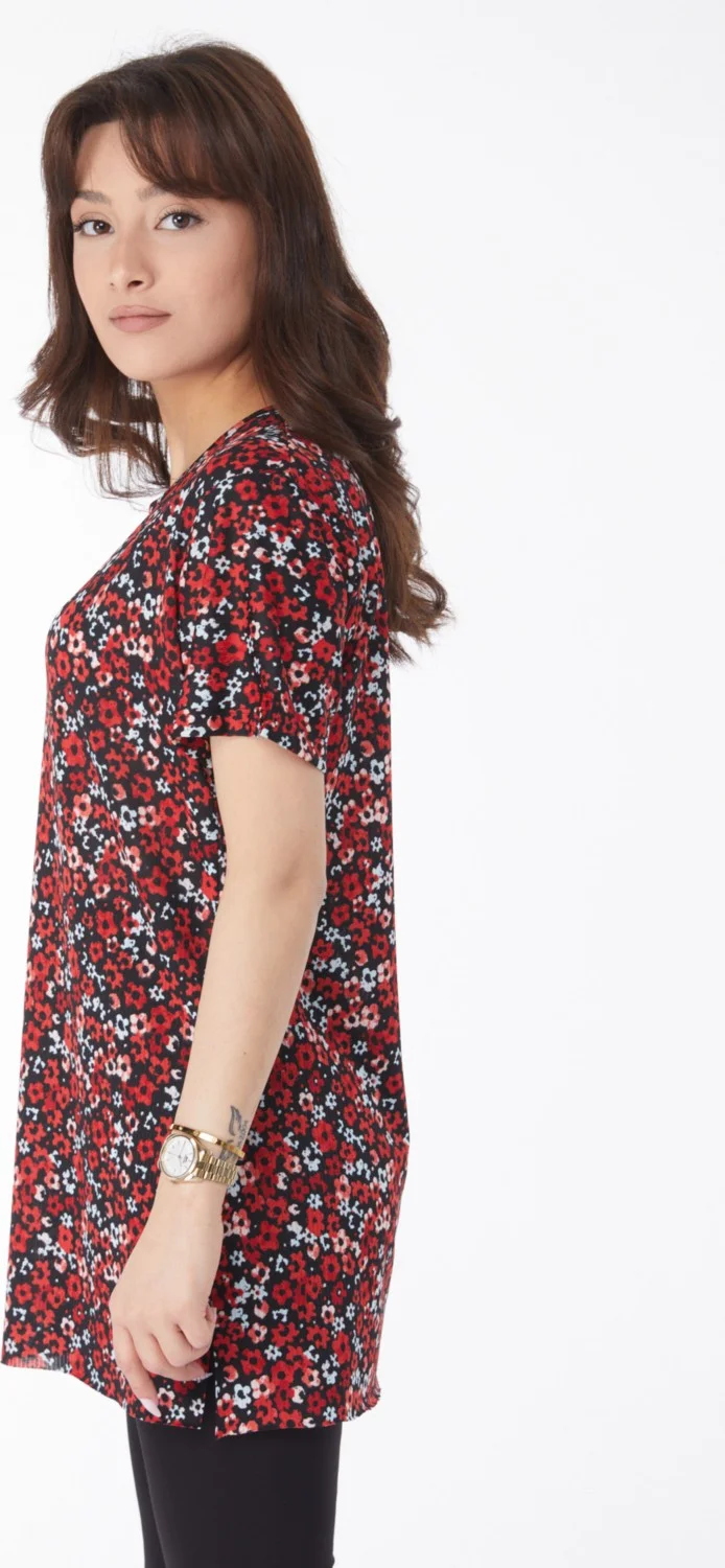 Tofisa Plain Crew Neck Women's Red Patterned T-Shirt - 24739
