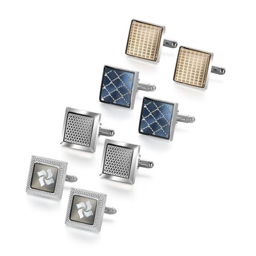 Wynameleri UJOY Cufflinks Set Silver Blue Brown Copper 4 Pairs in Gift Box Stylish Design - Image 1