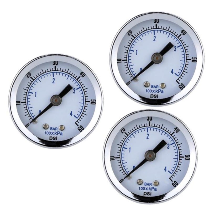 3 Pack Compressed Air Pressure Gauge 0 60 Psi Dual Scale Bar Car Detailing Accessory - Image 1
