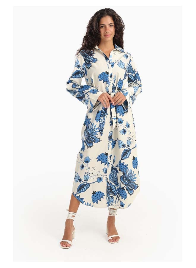 Carina Blue Flowers Print Midi Dress  - Image 1