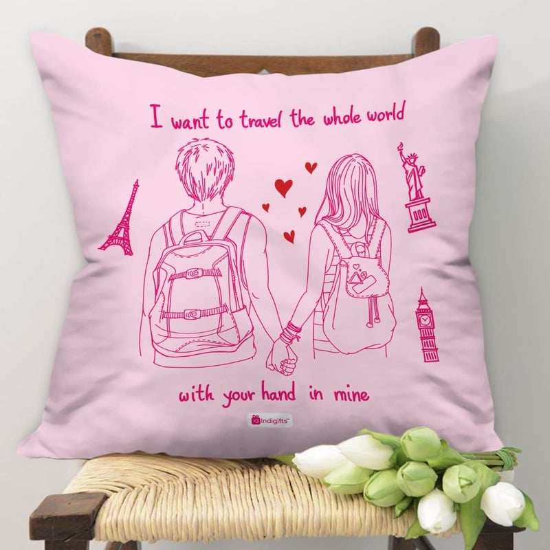 Indigifts Indigifts Valentine Gifts for Girlfriend Love Quote Pink Cushion Cover 12x12 inches with Filler Valentine Day Gift Gift for Girlfriend Birthday Special Wife Gifts for Birthday Couple Gifts - Image 2