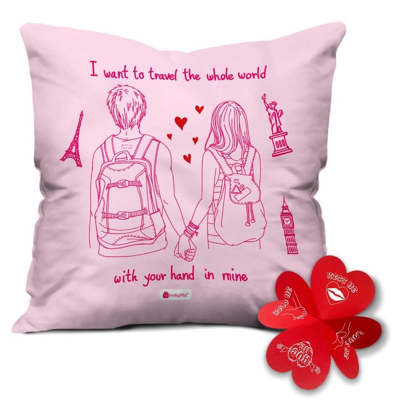 Indigifts Indigifts Valentine Gifts for Girlfriend Love Quote Pink Cushion Cover 12x12 inches with Filler Valentine Day Gift Gift for Girlfriend Birthday Special Wife Gifts for Birthday Couple Gifts - Image 1