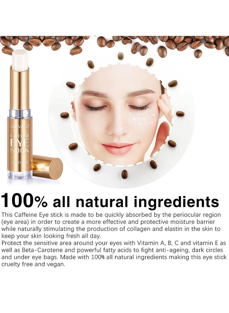 ALIVER Caffeine Eye Stick Caffeine Eye Cream with Collagen Hyaluronic Acid for Dark Circle and Puffiness Under Eye Treatment Hydrating Brightening Eye Stick for Fine Lines Wrinkles Puffiness and Bags  - Image 5