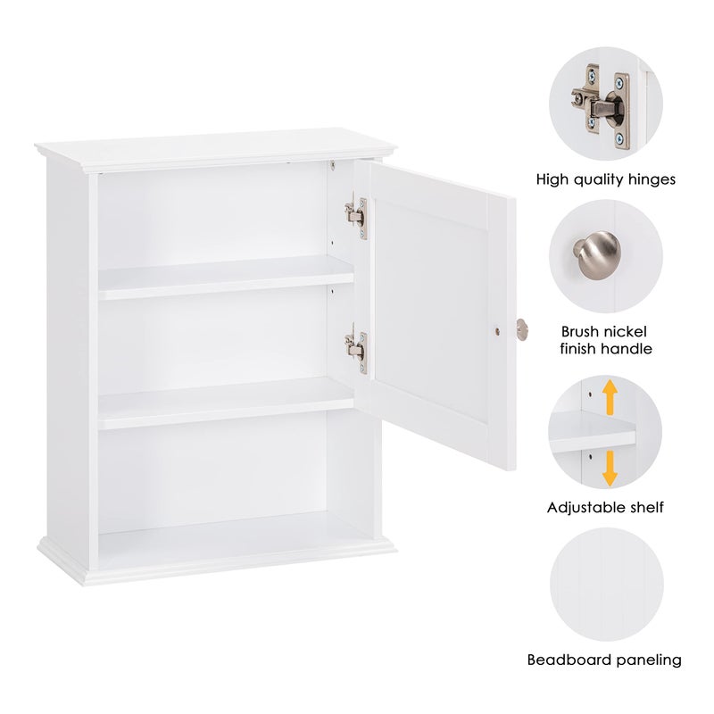 Spirich Bathroom Cabinet Wall Mounted with Single Door, Wood Hanging Cabinet with Adjustable Shelf White - Image 5