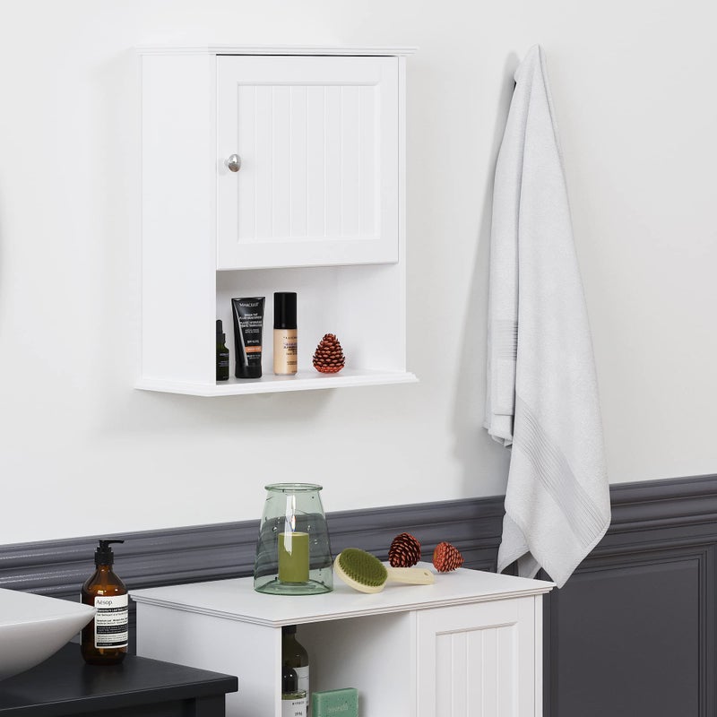 Spirich Bathroom Cabinet Wall Mounted with Single Door, Wood Hanging Cabinet with Adjustable Shelf White - Image 2