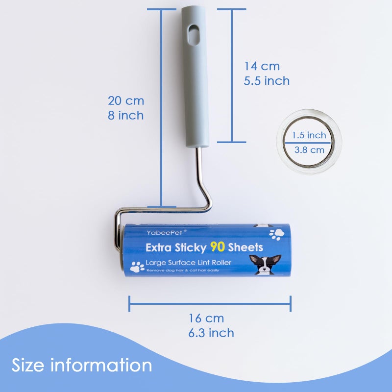 Extra Sticky Large Surface Lint Roller, 6.3'' Giant Lint Roller for Pet Hair, Lint Remover Roller for Cat Hair, Clothes, Furniture (1 Handle + 450 Sheets) - Image 2